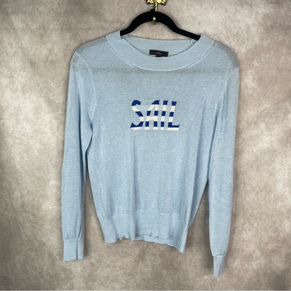 J.Crew Linen Lightweight Stripe Sail Sweater In Blue Women's Size M - Picture 1 of 6